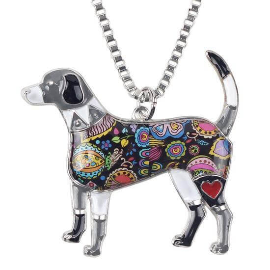 Beagle Enamel Pendant Chain Womens Dog Necklace Happy Paws Grey 