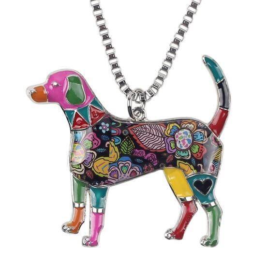 Beagle Enamel Pendant Chain Womens Dog Necklace Happy Paws Multicolor 