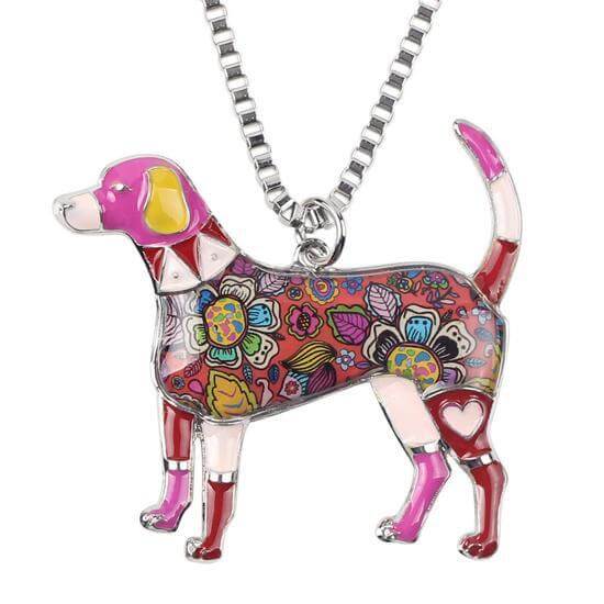 Beagle Enamel Pendant Chain Womens Dog Necklace Happy Paws Red 