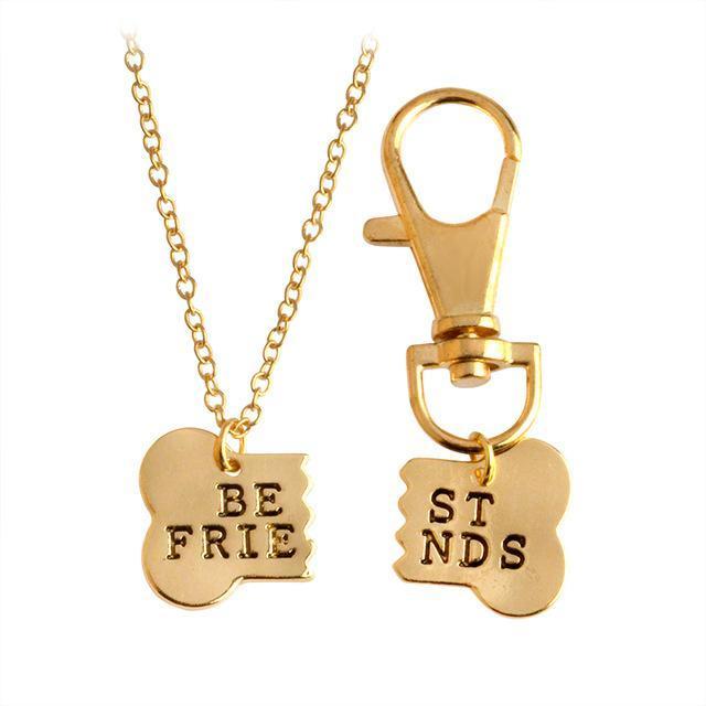 Best Friends Necklace & Key Chain Womens Dog Necklace Happy Paws Gold 