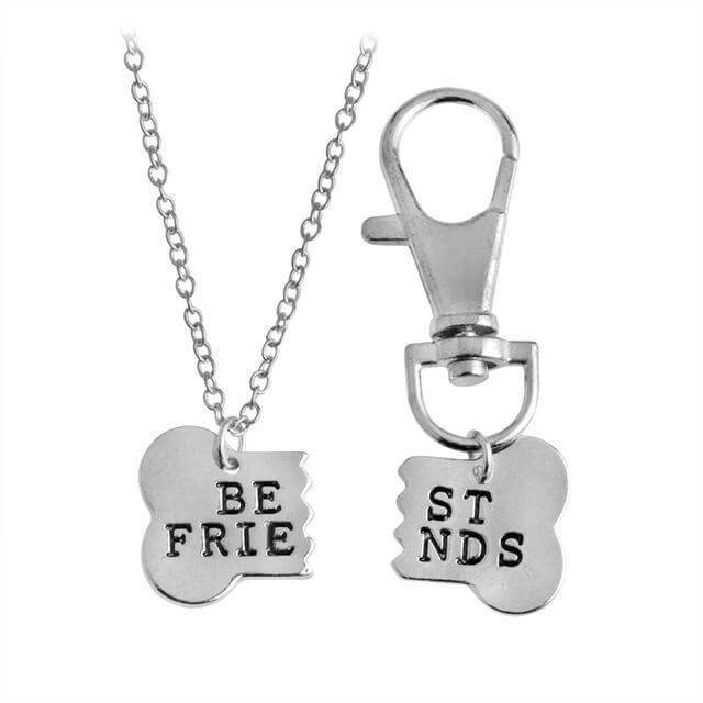 Best Friends Necklace & Key Chain Womens Dog Necklace Happy Paws Silver 