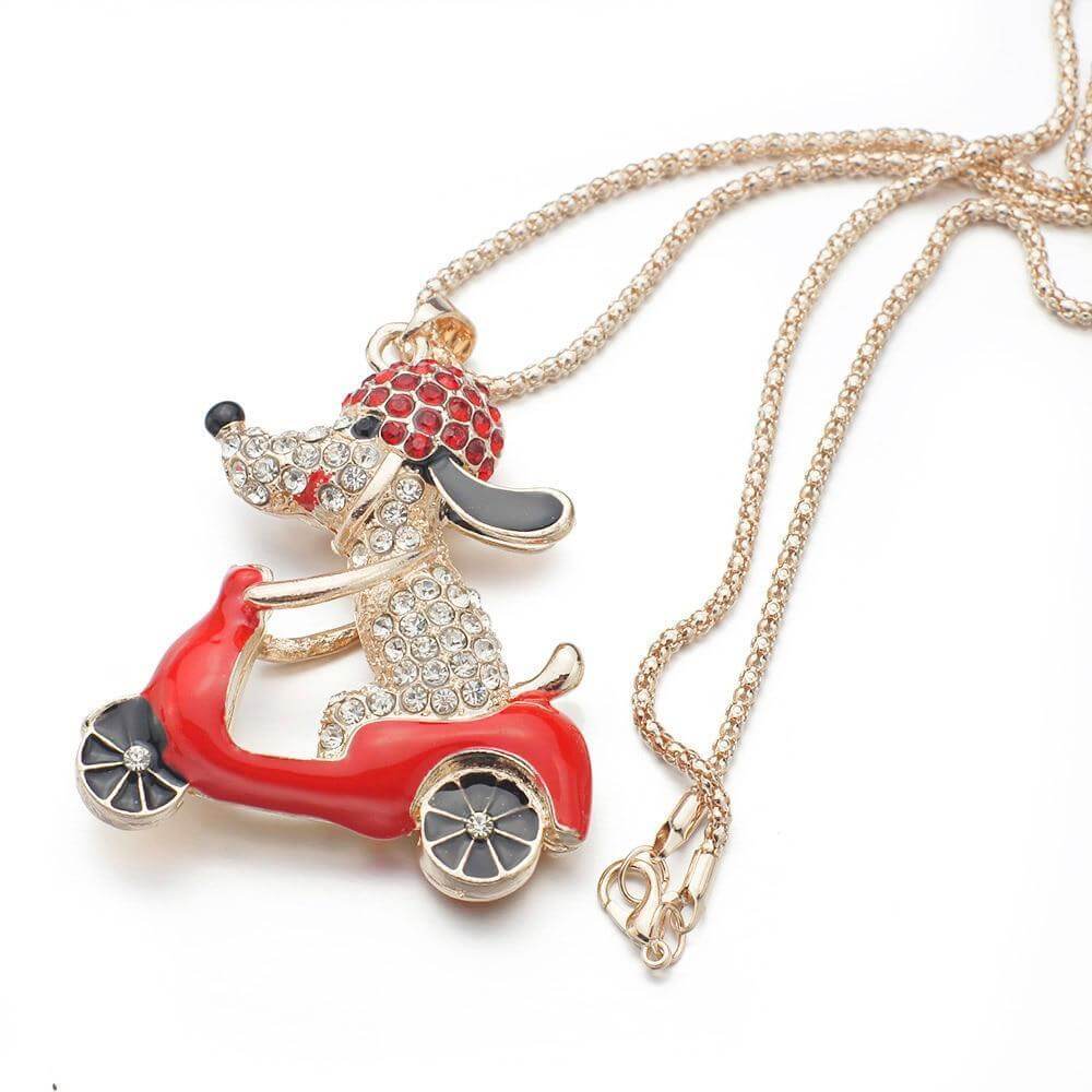 Biker Dog Pendant Chain Womens Dog Necklace Happy Paws 