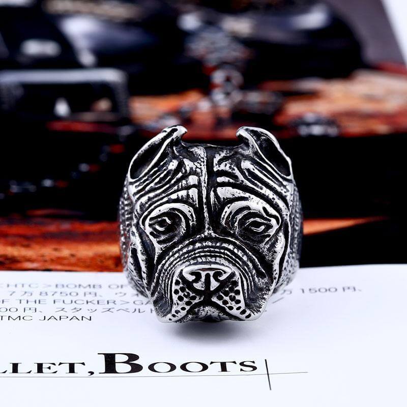 Biker Pit Bull Ring Mens Dog Ring Happy Paws 