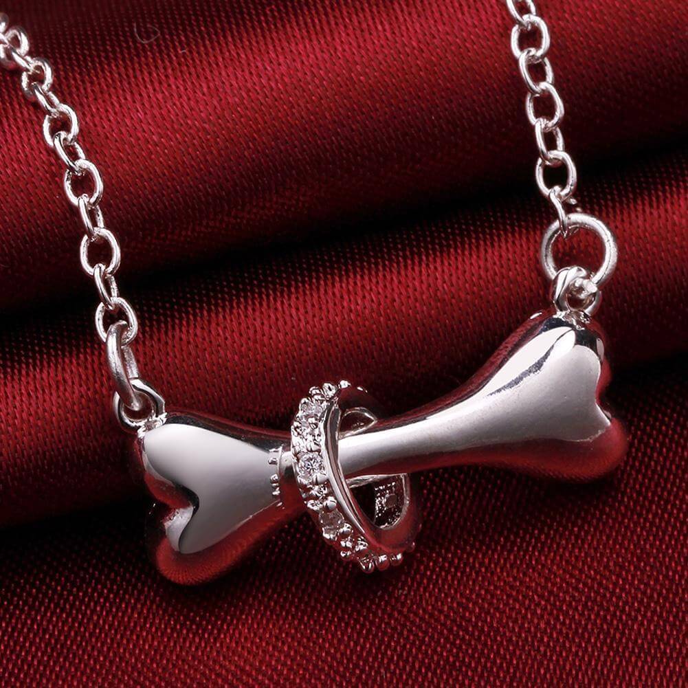 Bone and Ring Pendant Chain Womens Dog Necklace Happy Paws 