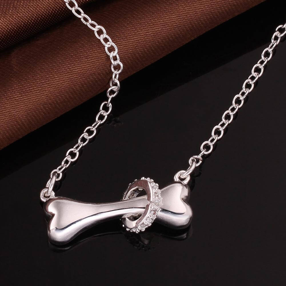 Bone and Ring Pendant Chain Womens Dog Necklace Happy Paws 
