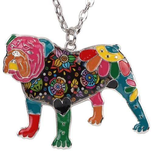 British Bulldog Enamel Pendant Chain Womens Dog Necklace Happy Paws Multicolor 