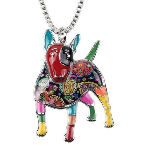Bull Terrier Enamel Pendant Chain Womens Dog Necklace Happy Paws Multicolor 