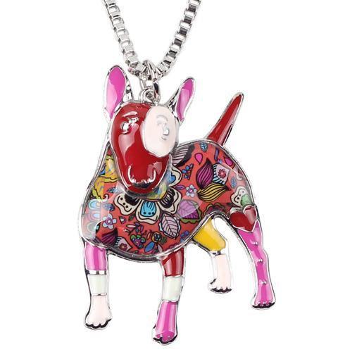 Bull Terrier Enamel Pendant Chain Womens Dog Necklace Happy Paws Red 