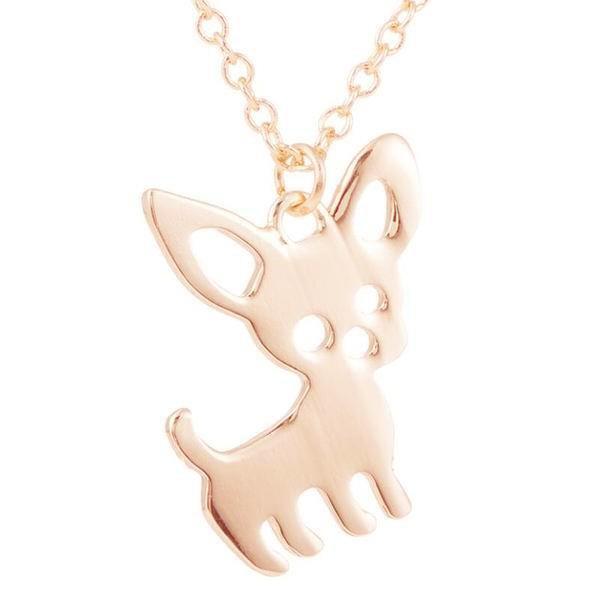 Chihuahua Pendant Chain Womens Dog Necklace Happy Paws Rose Gold 
