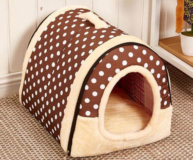 Comfort Kennel Bed Beds Happy Paws Brown Polka Dot Small 
