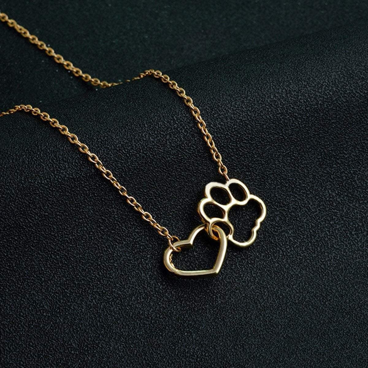 Connected Hearts Pendant Chain Womens Dog Necklace Happy Paws 