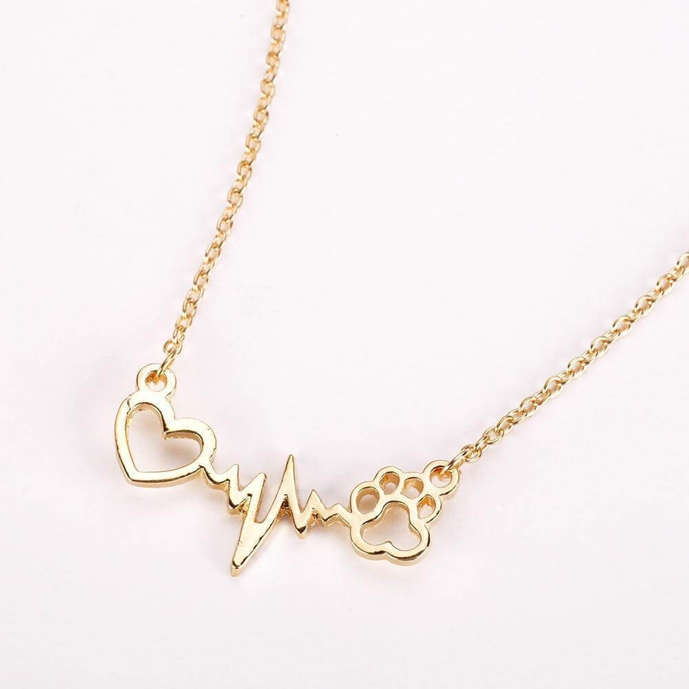 Connected Hearts Pendant Chain Womens Dog Necklace Happy Paws Gold 