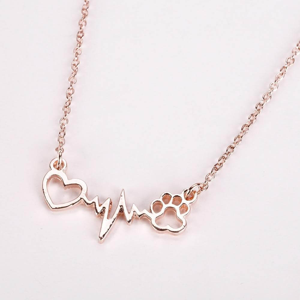 Connected Hearts Pendant Chain Womens Dog Necklace Happy Paws Rose Gold 