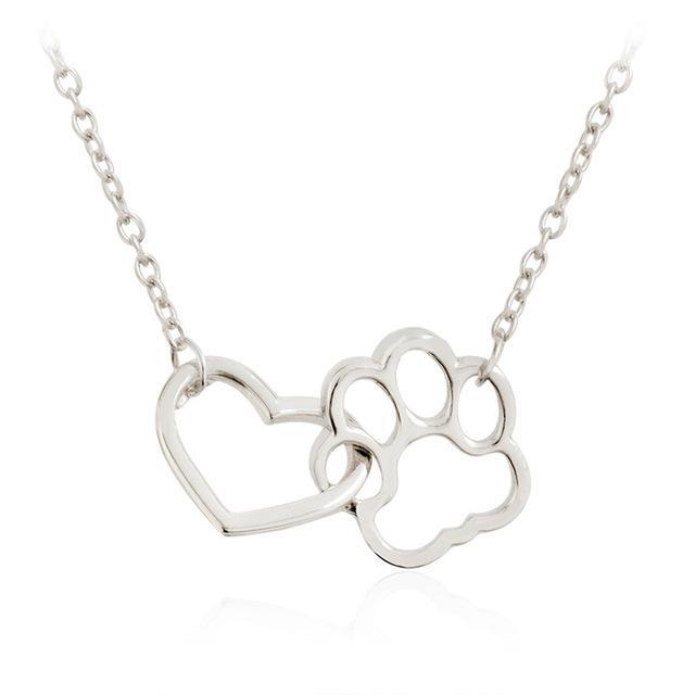 Connected Hearts Pendant Chain Womens Dog Necklace Happy Paws Silver 