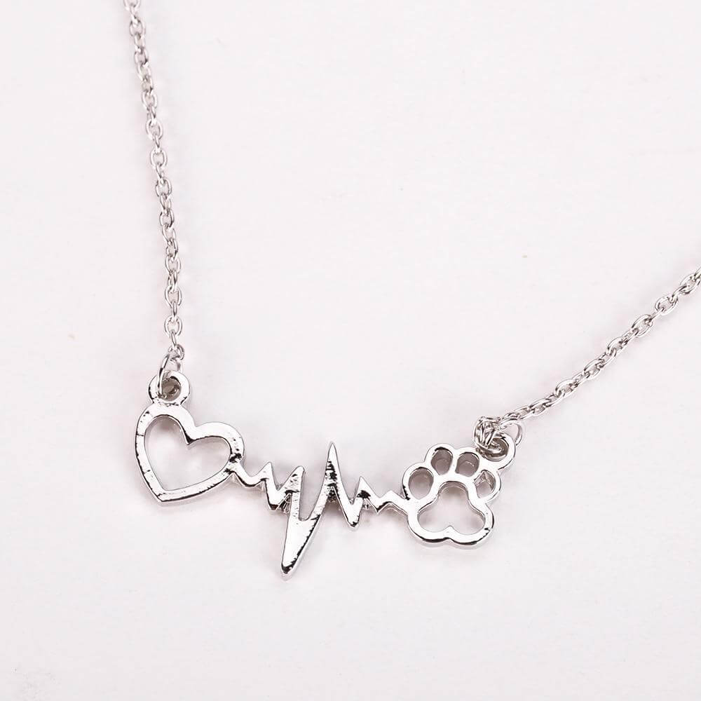 Connected Hearts Pendant Chain Womens Dog Necklace Happy Paws Silver 