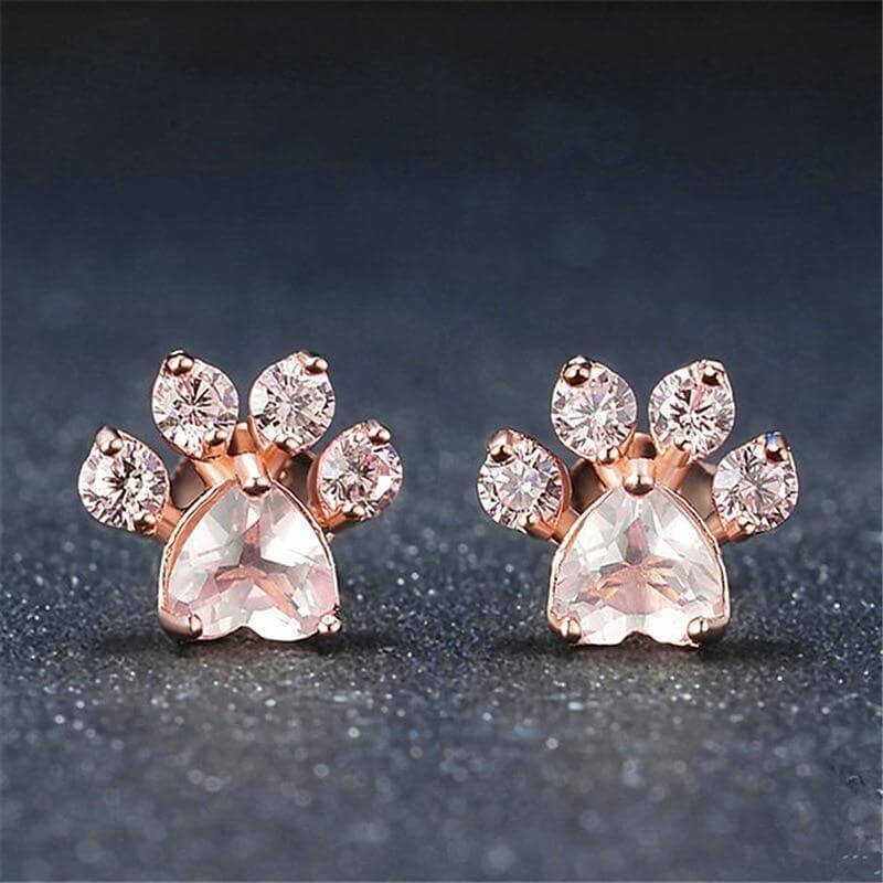 Crystal Paw Gold Earrings Womens Dog Earrings Happy Paws 