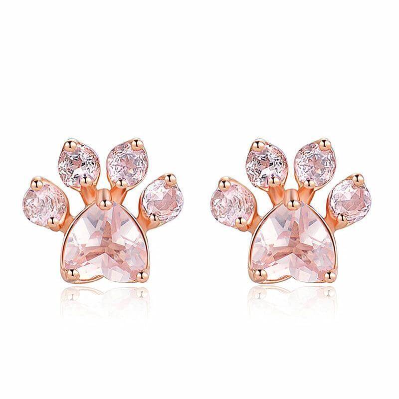 Crystal Paw Gold Earrings Womens Dog Earrings Happy Paws 