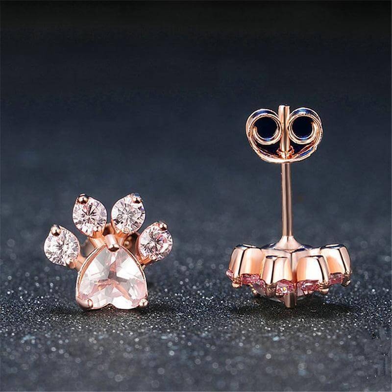 Crystal Paw Gold Earrings Womens Dog Earrings Happy Paws 