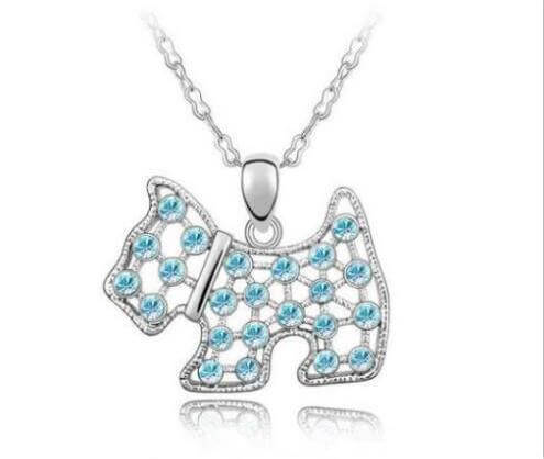 Crystal Pendant Chain Womens Dog Necklace Happy Paws Blue 
