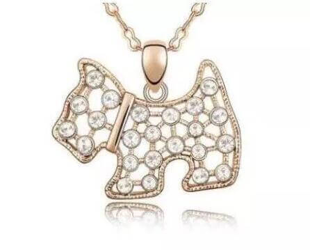Crystal Pendant Chain Womens Dog Necklace Happy Paws Gold 