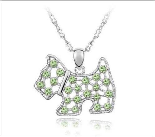 Crystal Pendant Chain Womens Dog Necklace Happy Paws Green 