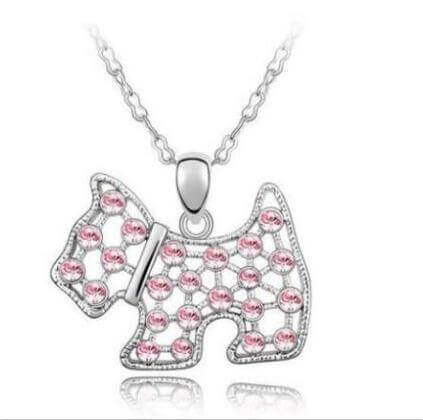 Crystal Pendant Chain Womens Dog Necklace Happy Paws Pink 