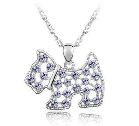 Crystal Pendant Chain Womens Dog Necklace Happy Paws Purple 