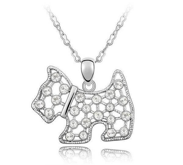 Crystal Pendant Chain Womens Dog Necklace Happy Paws Silver 