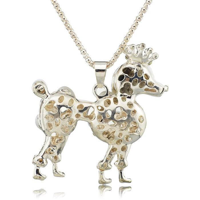 Crystal Poodle Pendant Chain Womens Dog Necklace Happy Paws 
