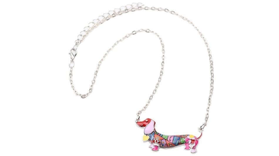 Dachshund Enamel Pendant Chain Womens Dog Necklace Happy Paws 