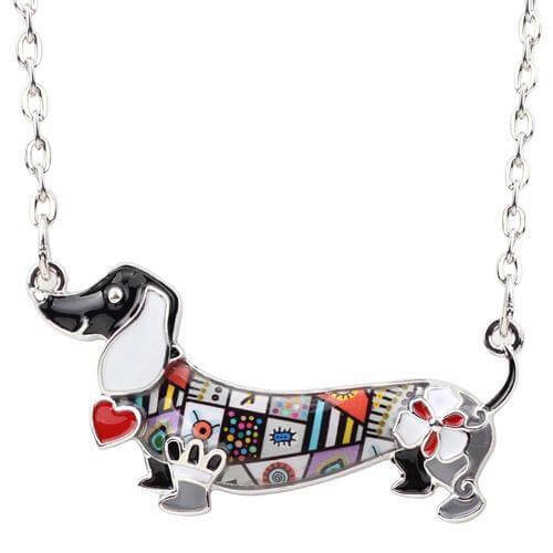 Dachshund Enamel Pendant Chain Womens Dog Necklace Happy Paws Black 