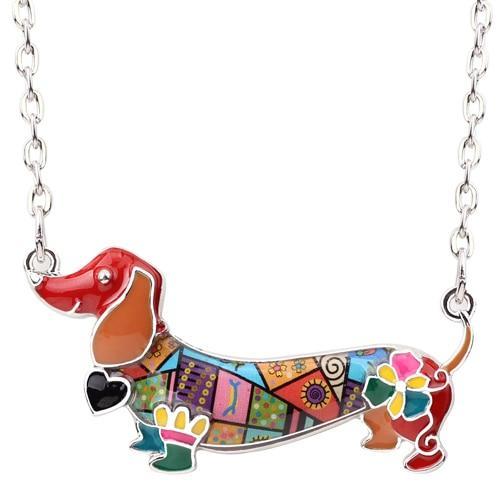 Dachshund Enamel Pendant Chain Womens Dog Necklace Happy Paws Multicolor 