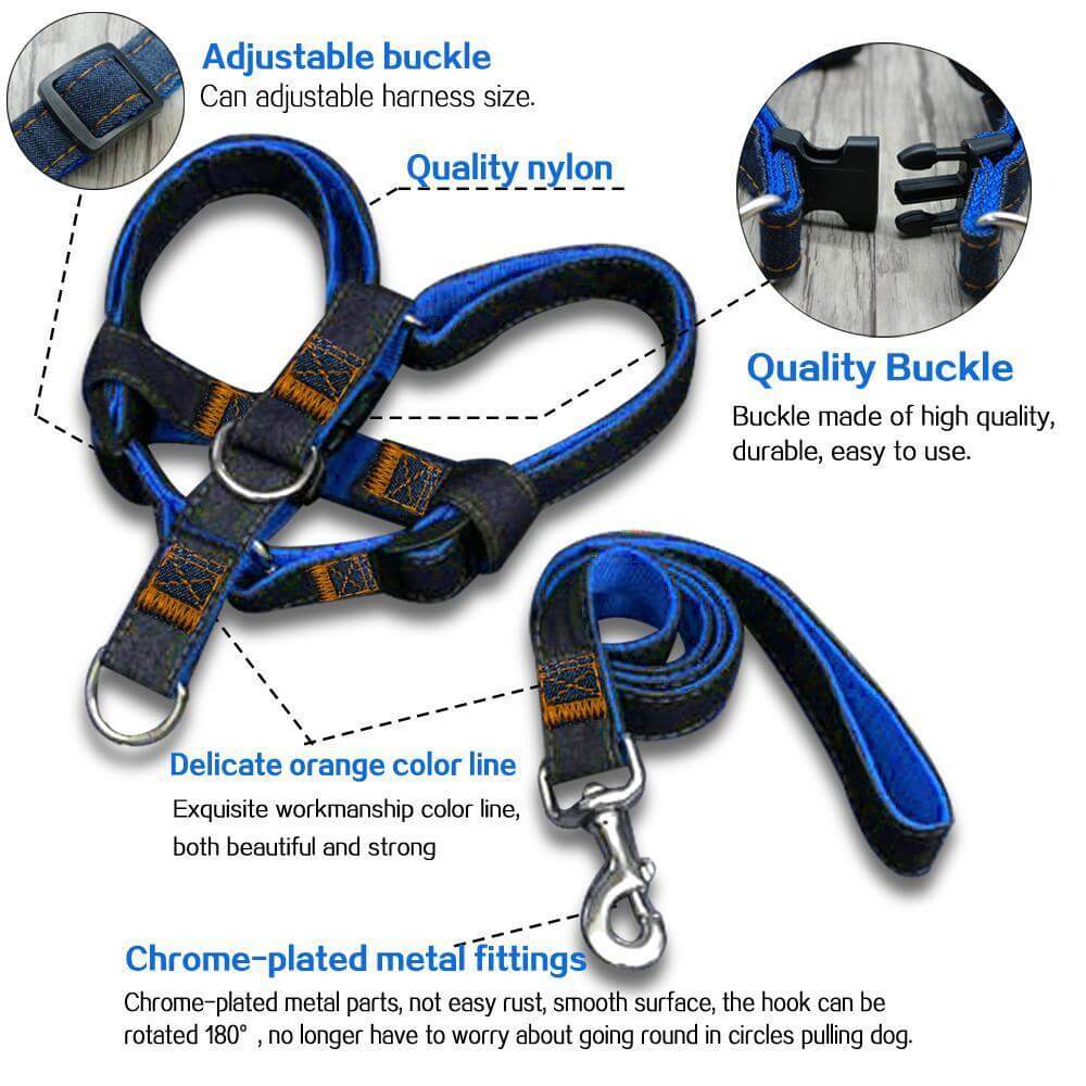 Denim Harness & Leash Set harness & lead Happy Paws 