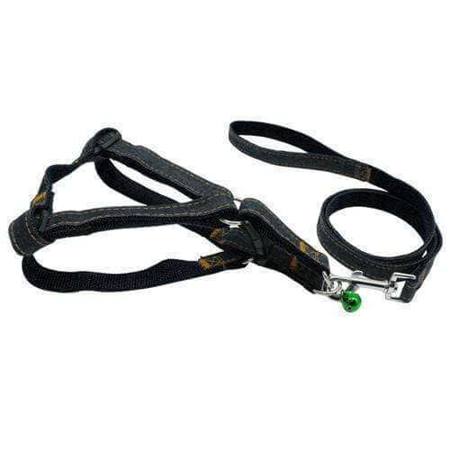 Denim Harness & Leash Set harness & lead Happy Paws Black Small 