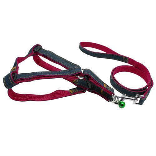 Denim Harness & Leash Set harness & lead Happy Paws Red Small 
