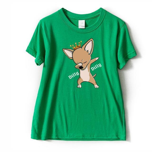 Dilly Dilly DAB Pose Womens Dog T-shirt Happy Paws Green Small 