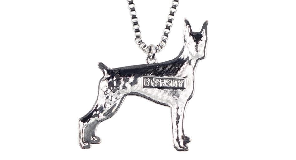 Doberman Enamel Pendant Chain Womens Dog Necklace Happy Paws 