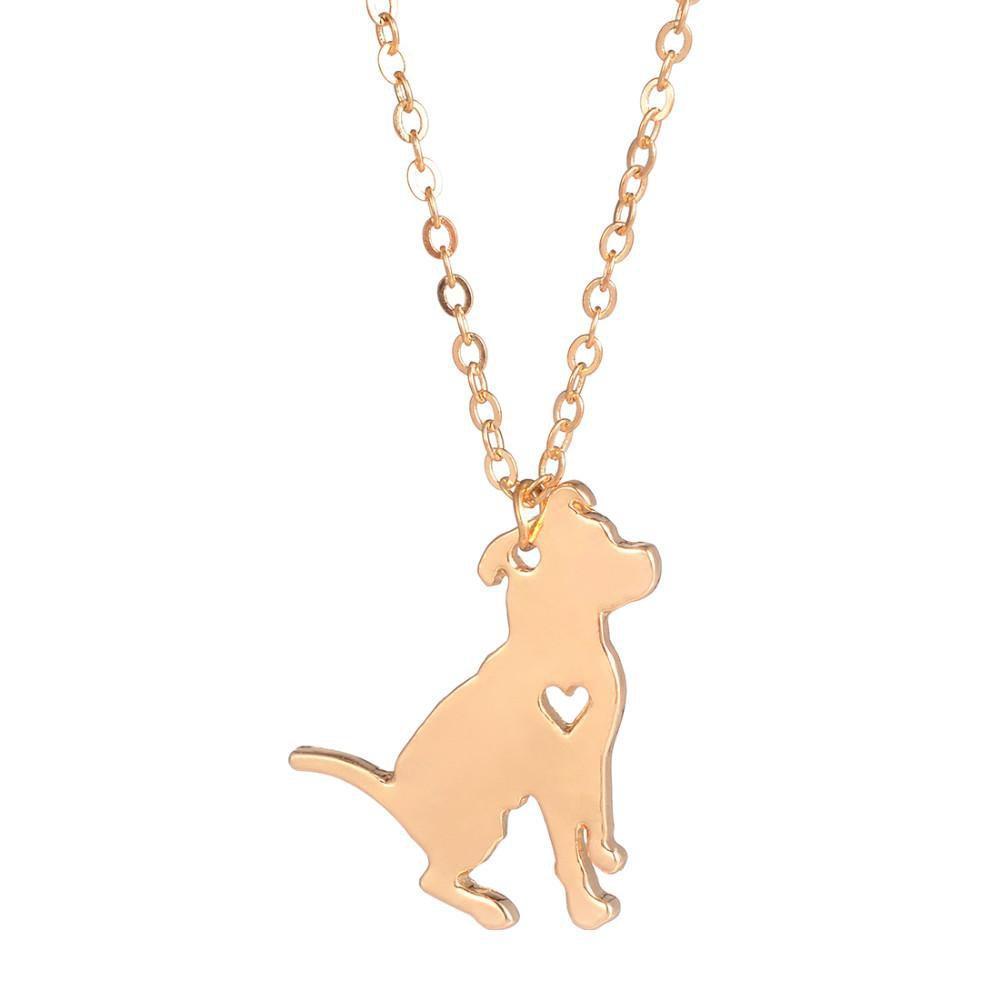 Dog Heart Pendant Chain Womens Dog Necklace Happy Paws Gold 