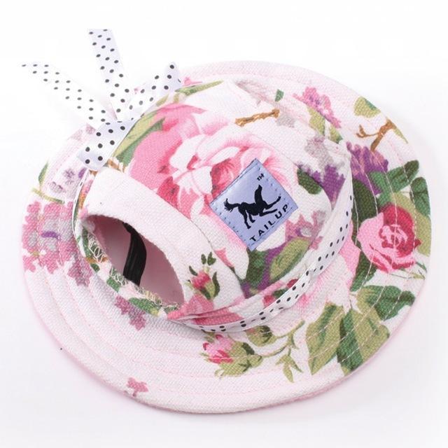 Elegant Canvas Hat Dog Hat Happy Paws Floral Pink Medium 