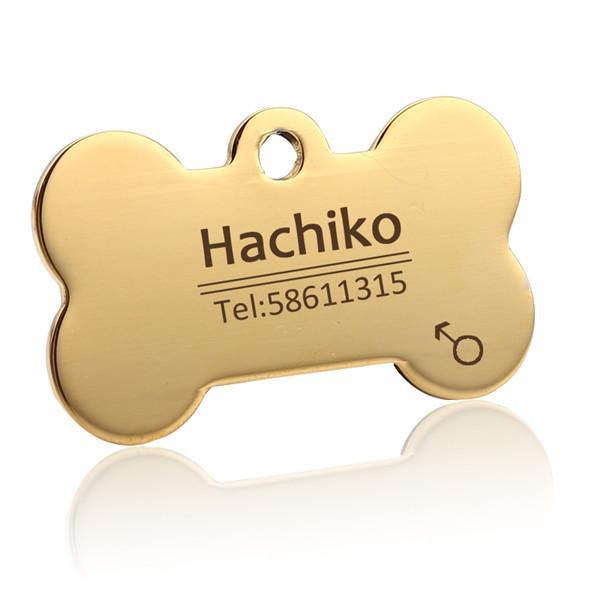Engraved Personalized ID Tags Customized Dog Tags Happy Paws Bone Small Gold