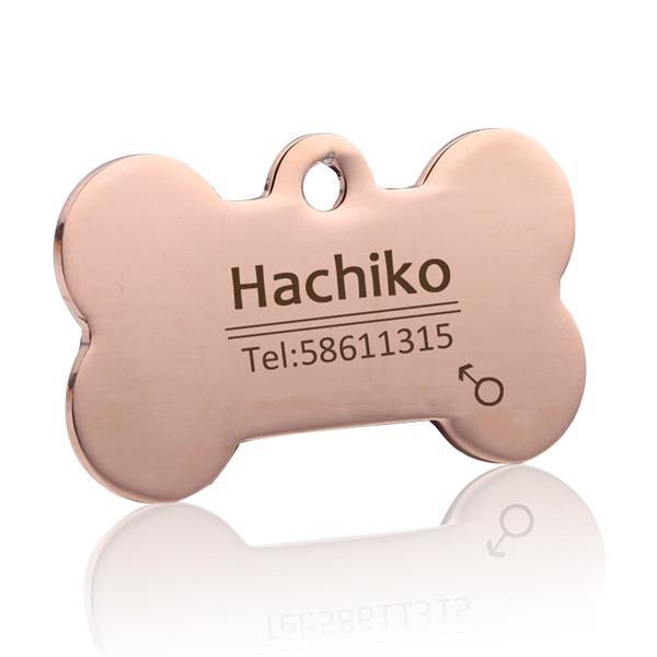 Engraved Personalized ID Tags Customized Dog Tags Happy Paws Bone Small Rose Gold