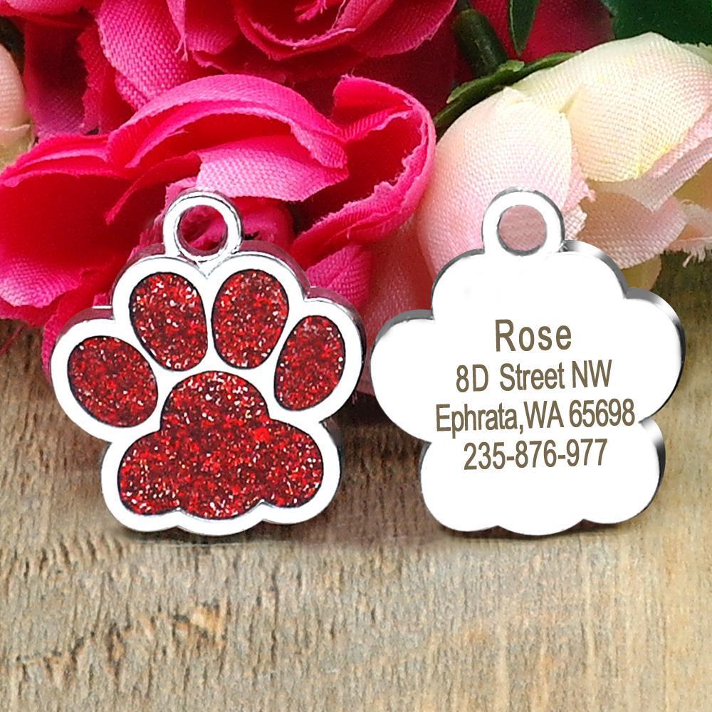 Engraved Rhinestone ID Tag Customized Dog Tags Happy Paws 