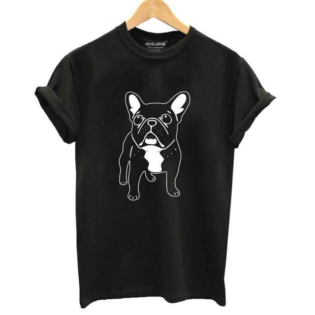 French Bulldog Art Womens Dog T-shirt Happy Paws Black Small 