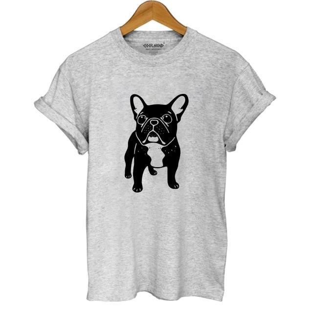 French Bulldog Art Womens Dog T-shirt Happy Paws Grey Small 