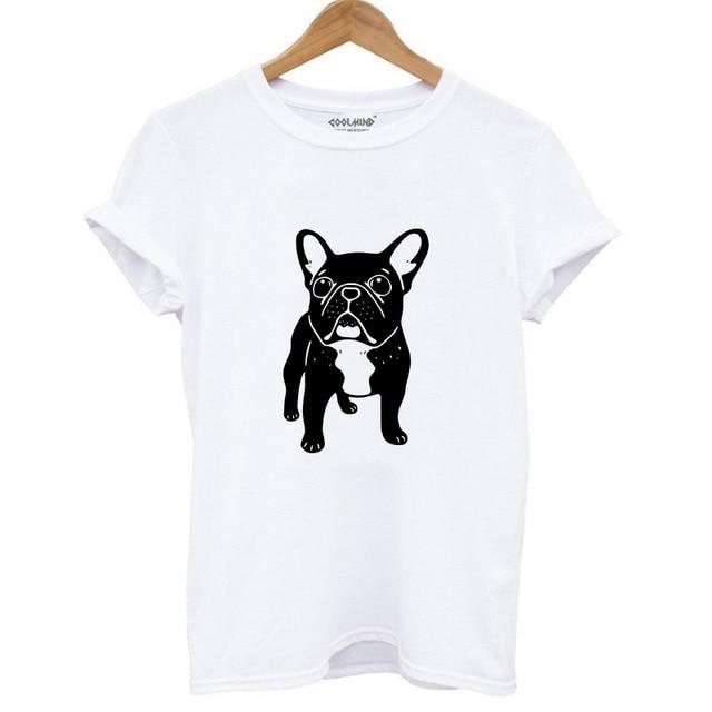 French Bulldog Art Womens Dog T-shirt Happy Paws White Small 