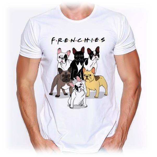 Frenchies Friends Mens Dog T-shirt Happy Paws 