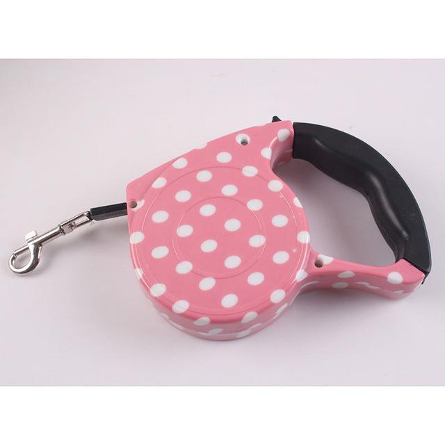 Funky Retractable Leash dog leash Happy Paws Pink Polka Dot 
