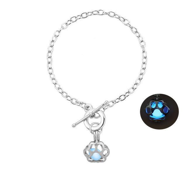 Glow in the Dark Paw Bracelet Womens Dog Bracelet Happy Paws Blue 