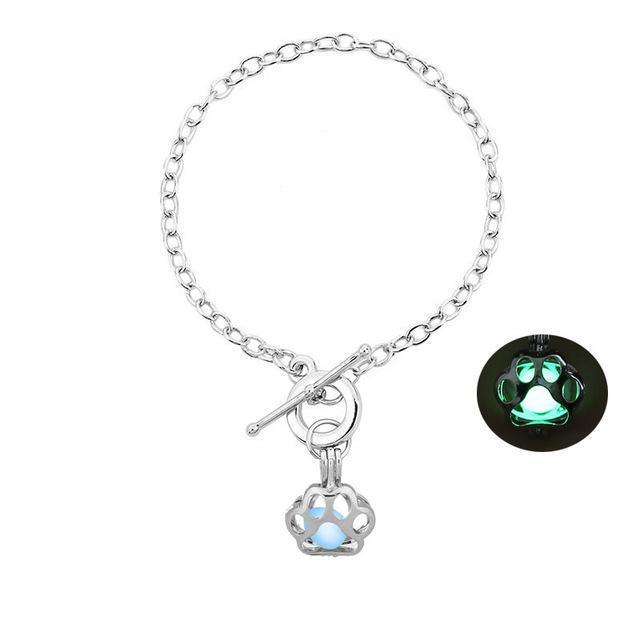 Glow in the Dark Paw Bracelet Womens Dog Bracelet Happy Paws Green 