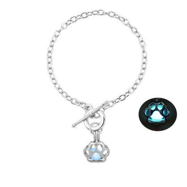 Glow in the Dark Paw Bracelet Womens Dog Bracelet Happy Paws Light Blue 